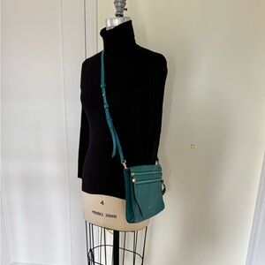 Kate Spade Teal convertible leather clutch Crossbody Bag with gold hardware